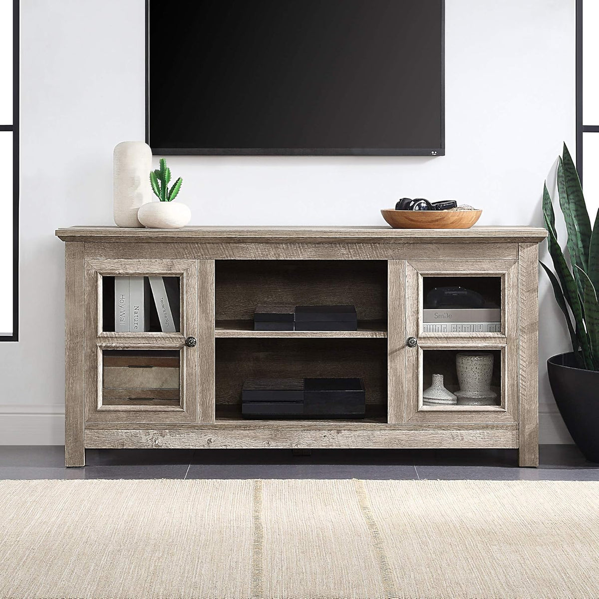 Electric Fireplace TV Stand for TVs up to 55 Inch with Storage Shelves R358