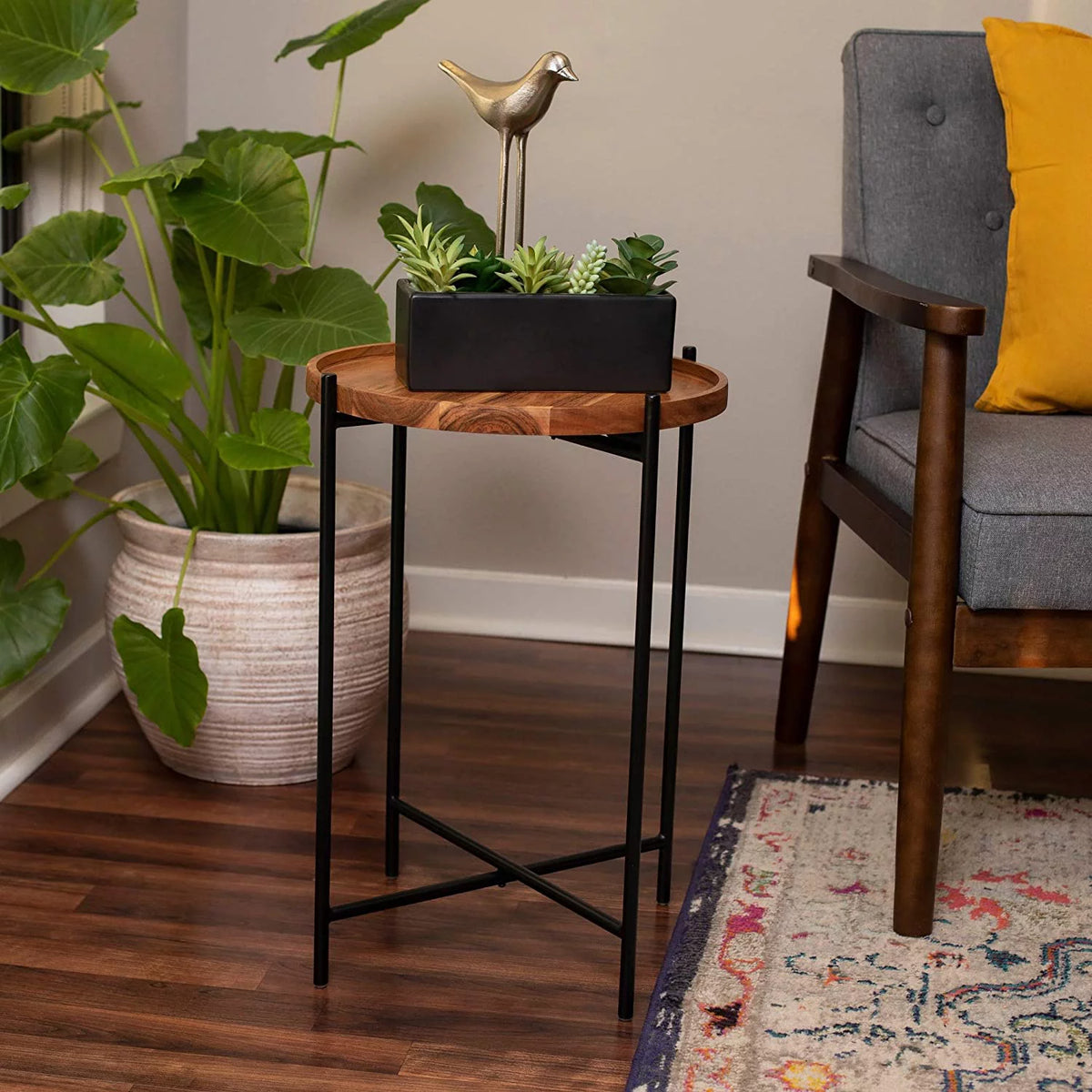 Folding Side Table with Removable Wood Tray D604128
