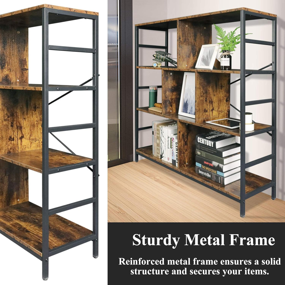 3-Tier Square Bookcase with 7 Open Storage Shelves R471006
