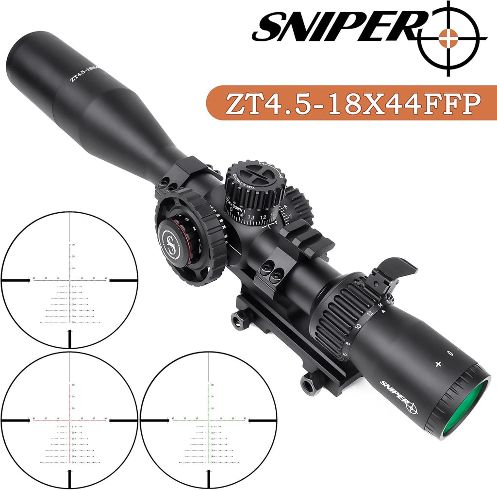 4.5-18X44 FFP 30mm First Focal Plane Riflescope with Red/Green Illuminated Reticle S9352