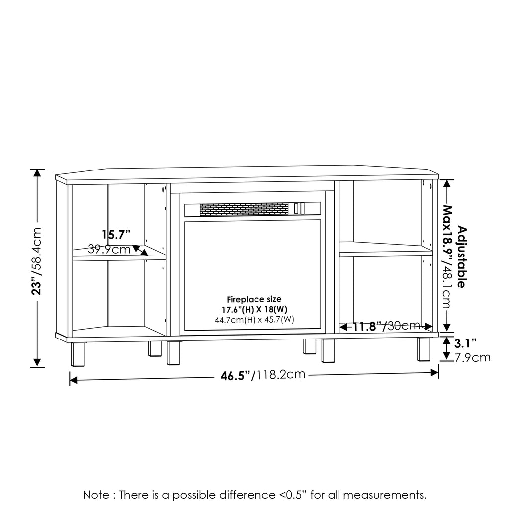 Corner Fireplace TV Stand with Metal Leg for TV up to 55 Inches K198