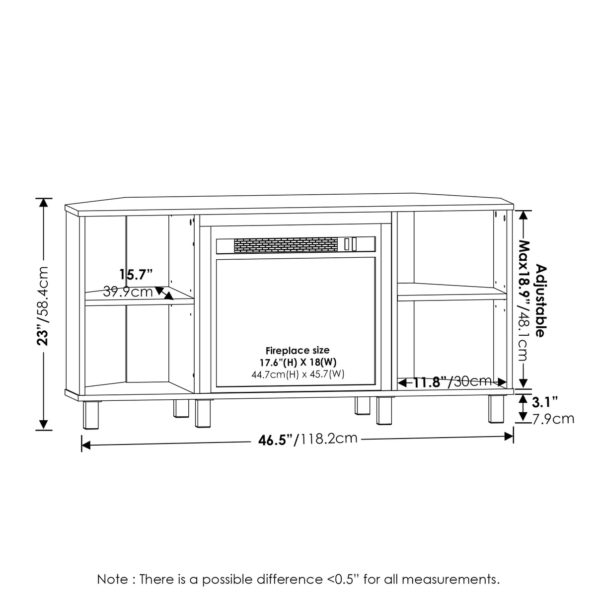 Corner Fireplace TV Stand with Metal Leg for TV up to 55 Inches K198
