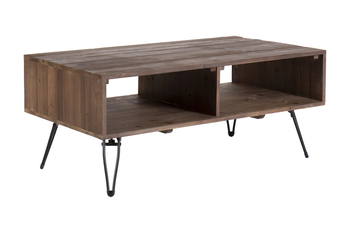 Reclaimed Wood Cocktail Table with Open Storage, Metal Legs, Foldable S644501