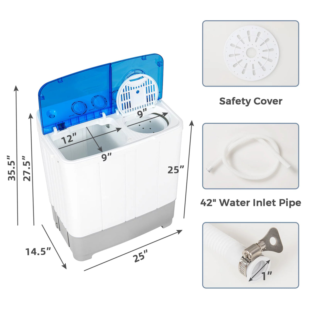 Portable Twin Tub Mini Washing Machine 13.2lb Blue O149