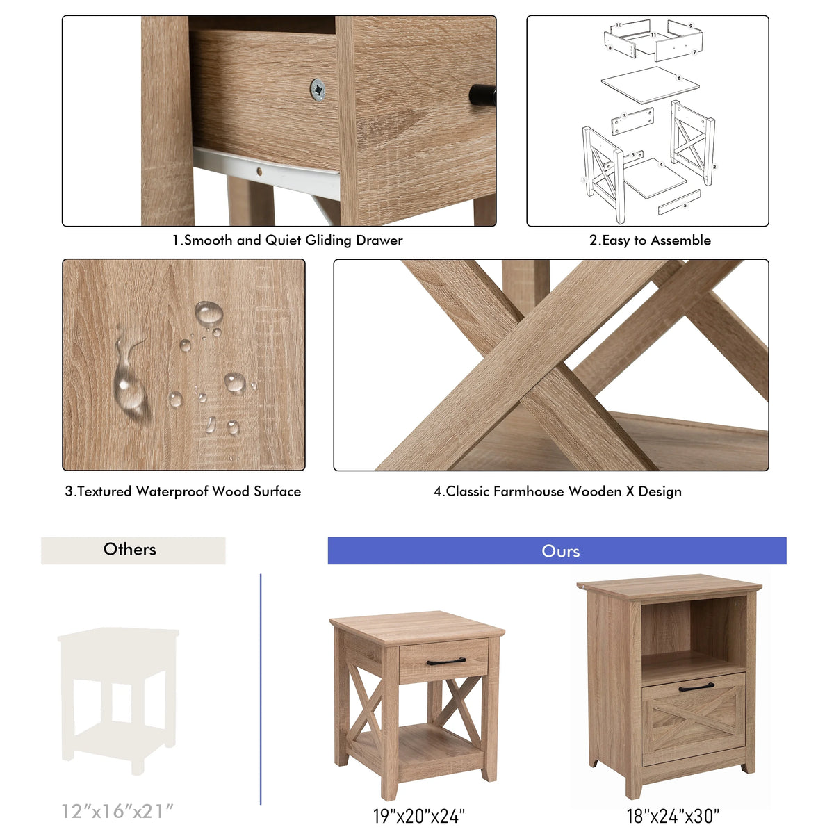 Farmhouse X-Design End Table with Storage Drawer Y816