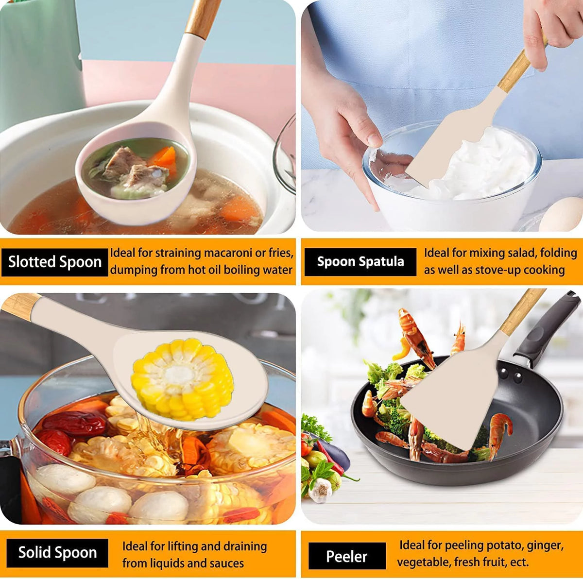 22 Piece Non-Stick Kitchen Utensils Set with Holder Wooden Handle J126