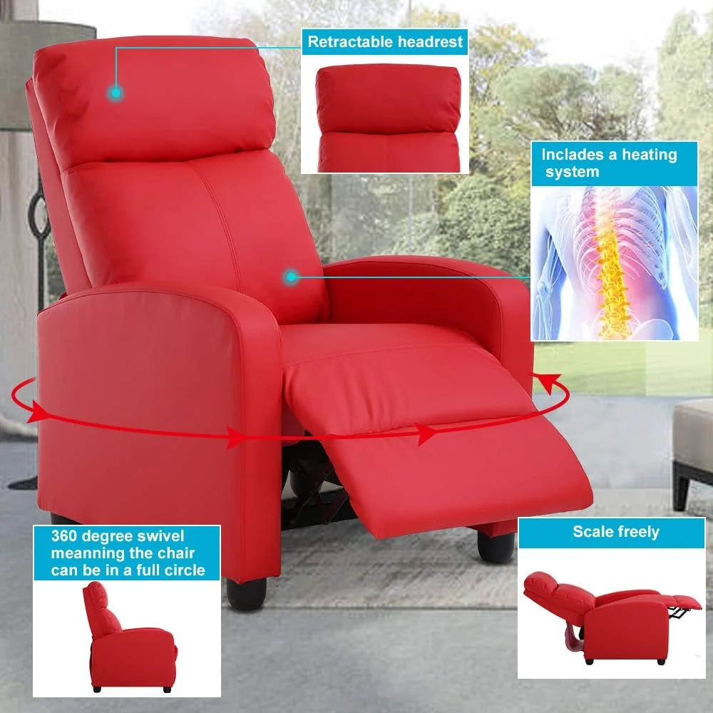Red PU Leather Recliner Chair with Footrest C642