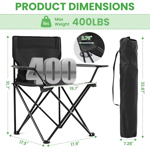 2 Pack Black Portable Camping Chairs with Cup Holder & Carry Bag X83220