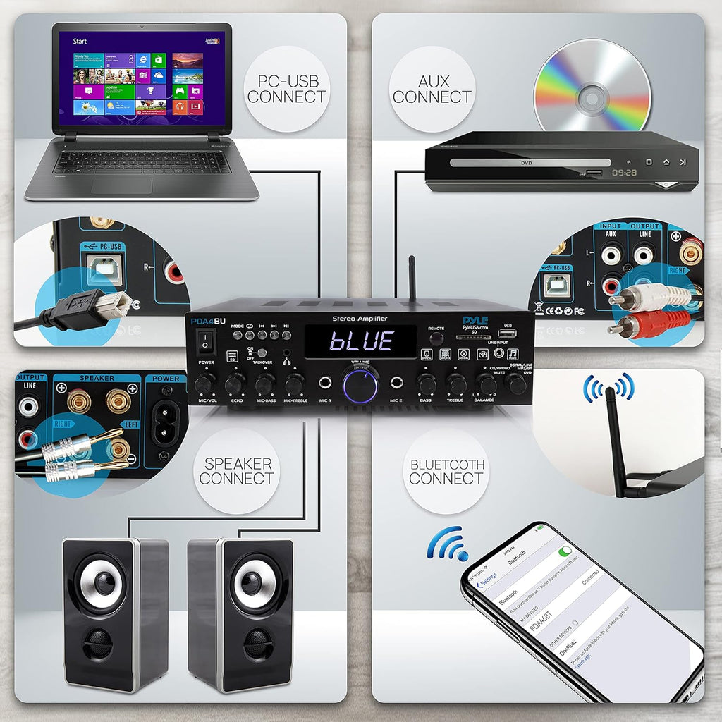200 Watt Multi-Channel Wireless Bluetooth Home Stereo Amplifier T213