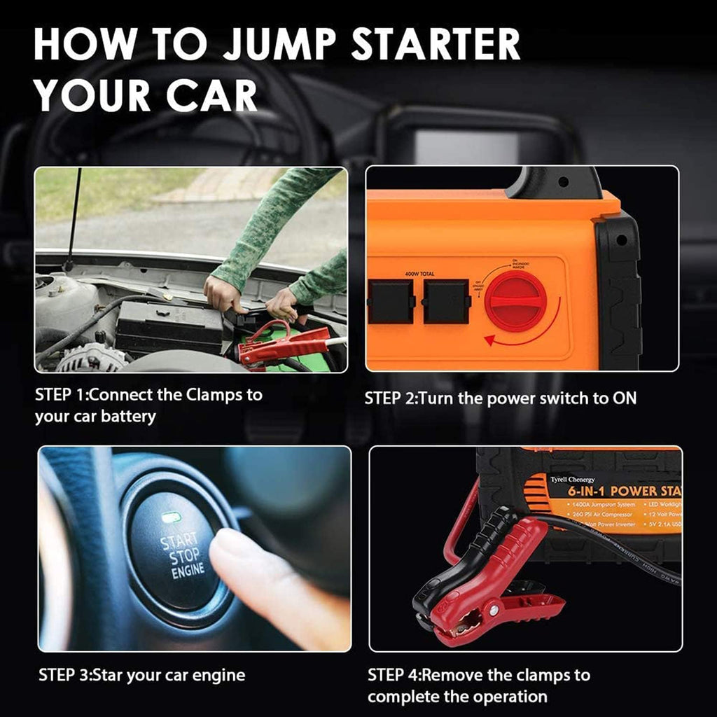 Portable Car Jump Starter 1400 Amp Power Station with AC Outlets 400W Q3441