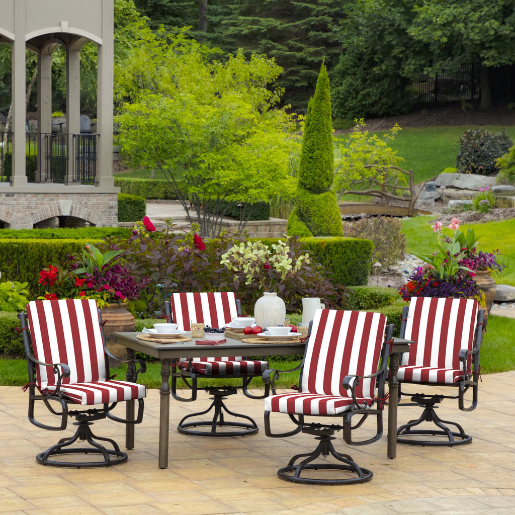 Ruby Red Cabana Stripe Outdoor Dining Chair Cushion M829