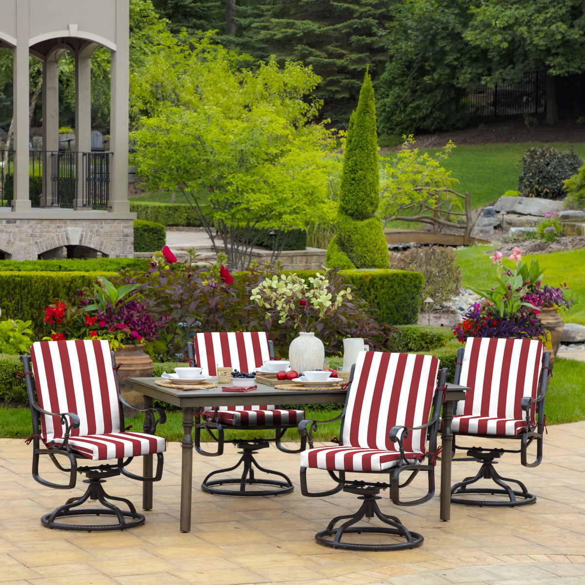Ruby Red Cabana Stripe Outdoor Dining Chair Cushion M829