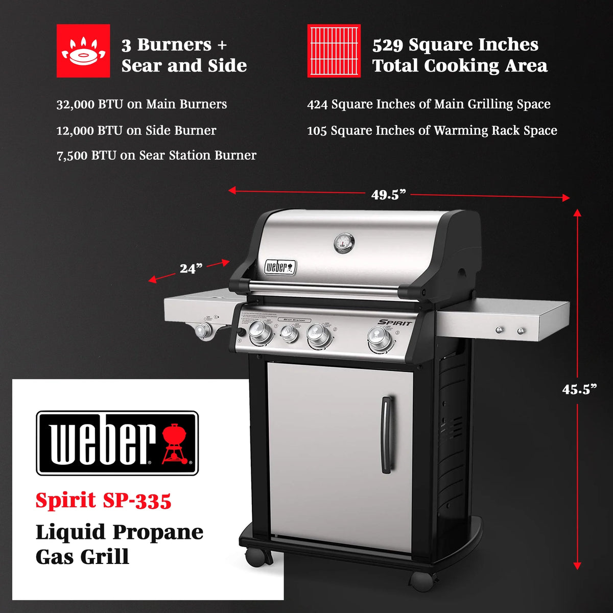 Stainless Steel 3 Burner Liquid Propane Gas Grill B213457