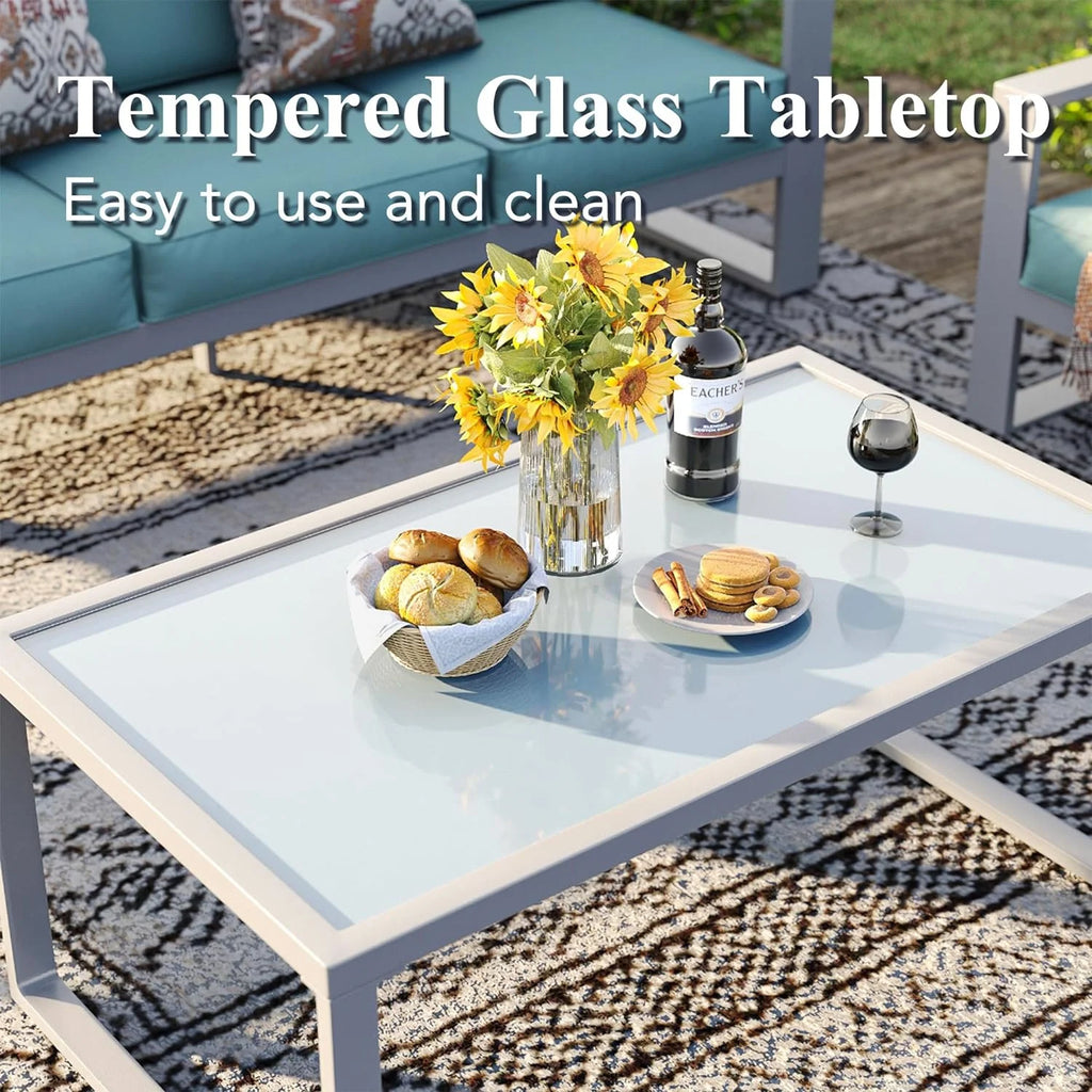 8 Pieces White Aluminum Patio Furniture Set with Ottoman and Coffee Table L45227