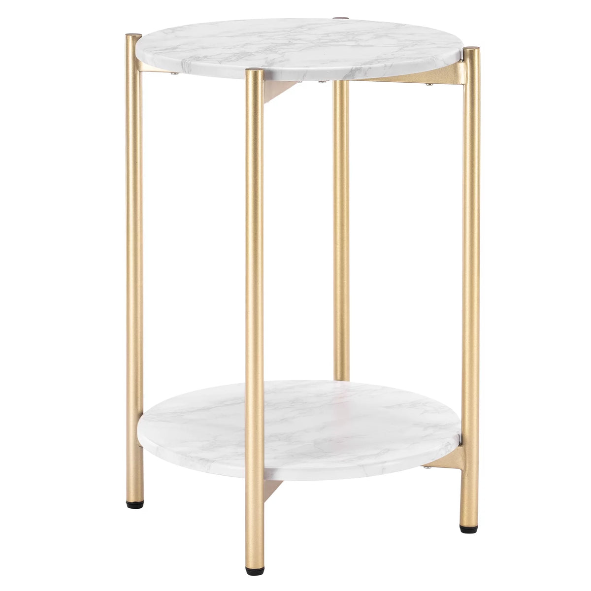 Gold White 2-Tier Round Faux Marble End Table C8291