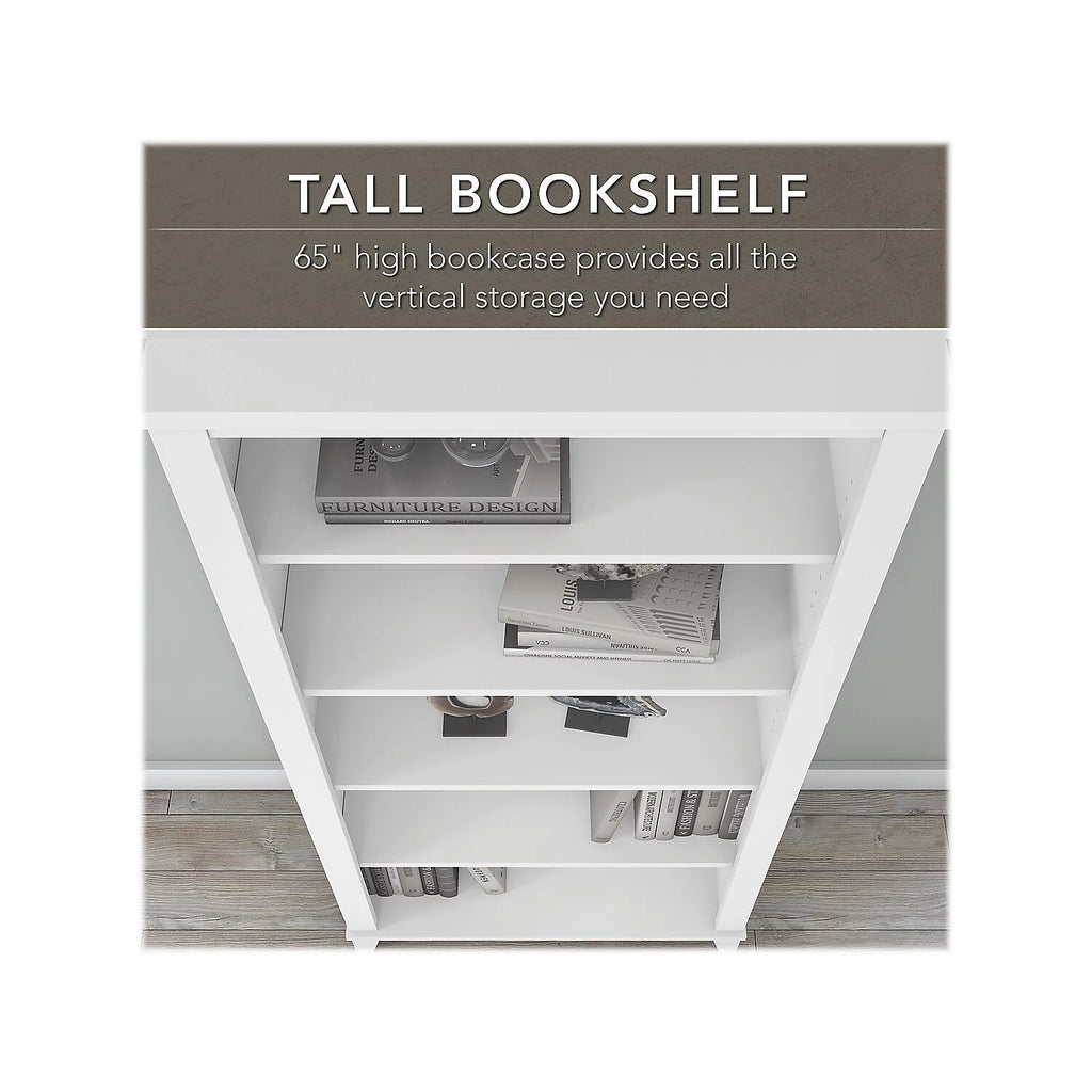 White L Shaped Desk with Hutch and Bookcase T837