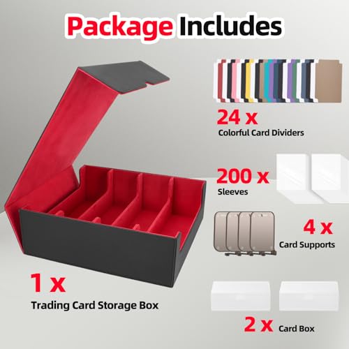 4 Rows Trading Card Storage Box 3200+ Card Organizer with 200 Sleeves & 24 Dividers Black & Blue E8913