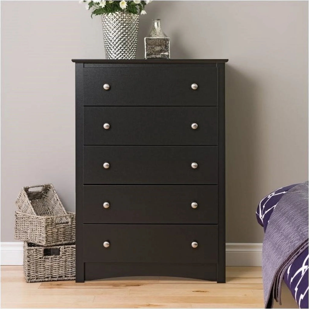 5 Drawer Wood Chest in Black M99526