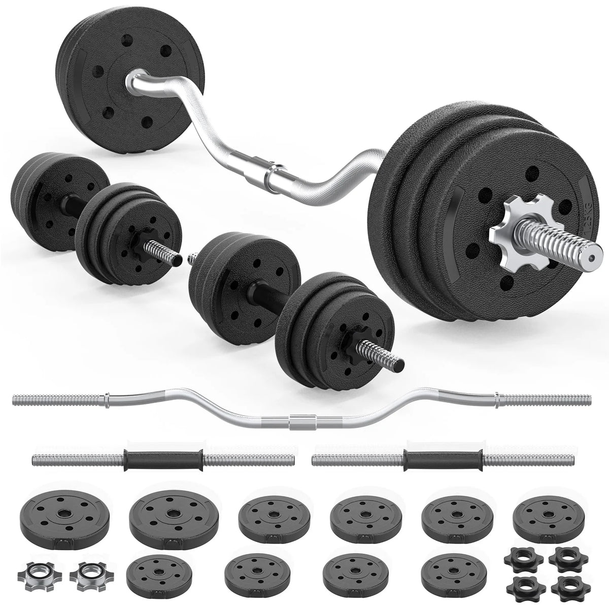 66LB 2 in 1 Adjustable Dumbbell Set with Connecting Rod Black Z82243