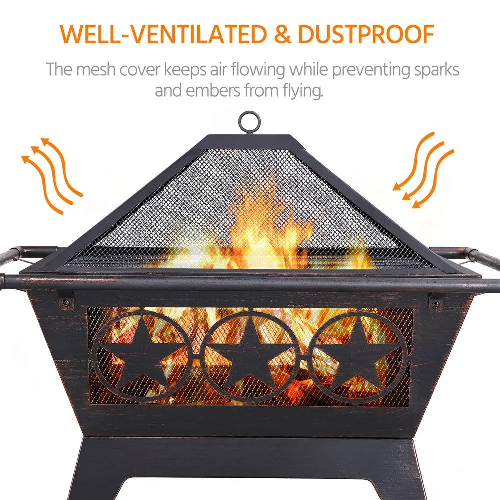 32in Square Steel Fire Pit with Mesh Cover S271