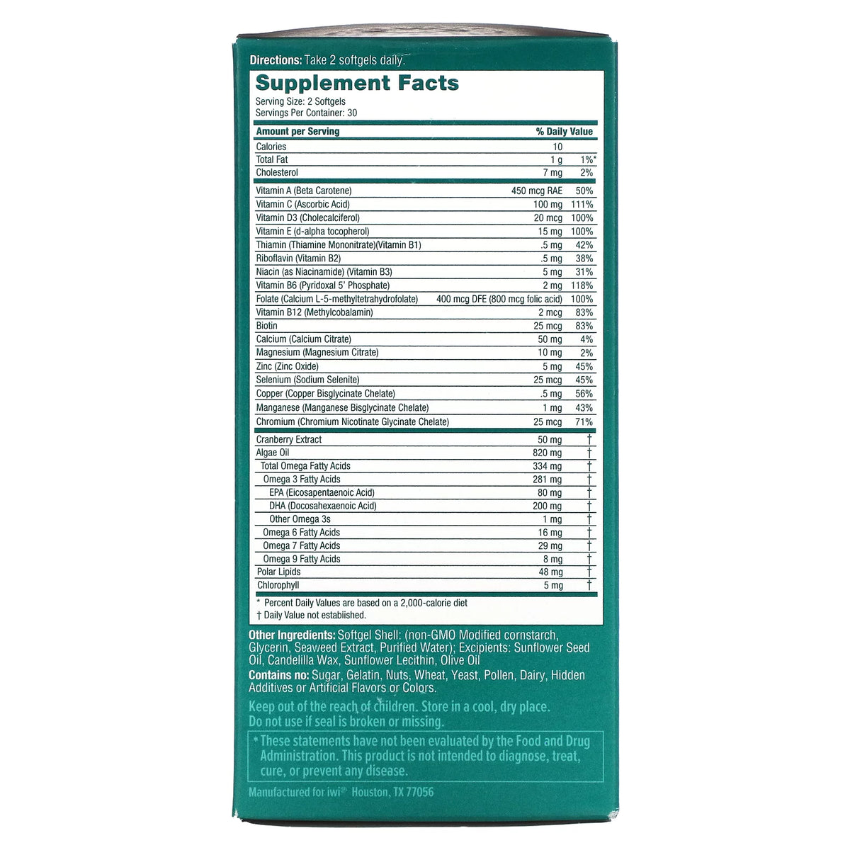 Women's Multivitamin + Vegan Algae Omega-3 30 Day Supply W834