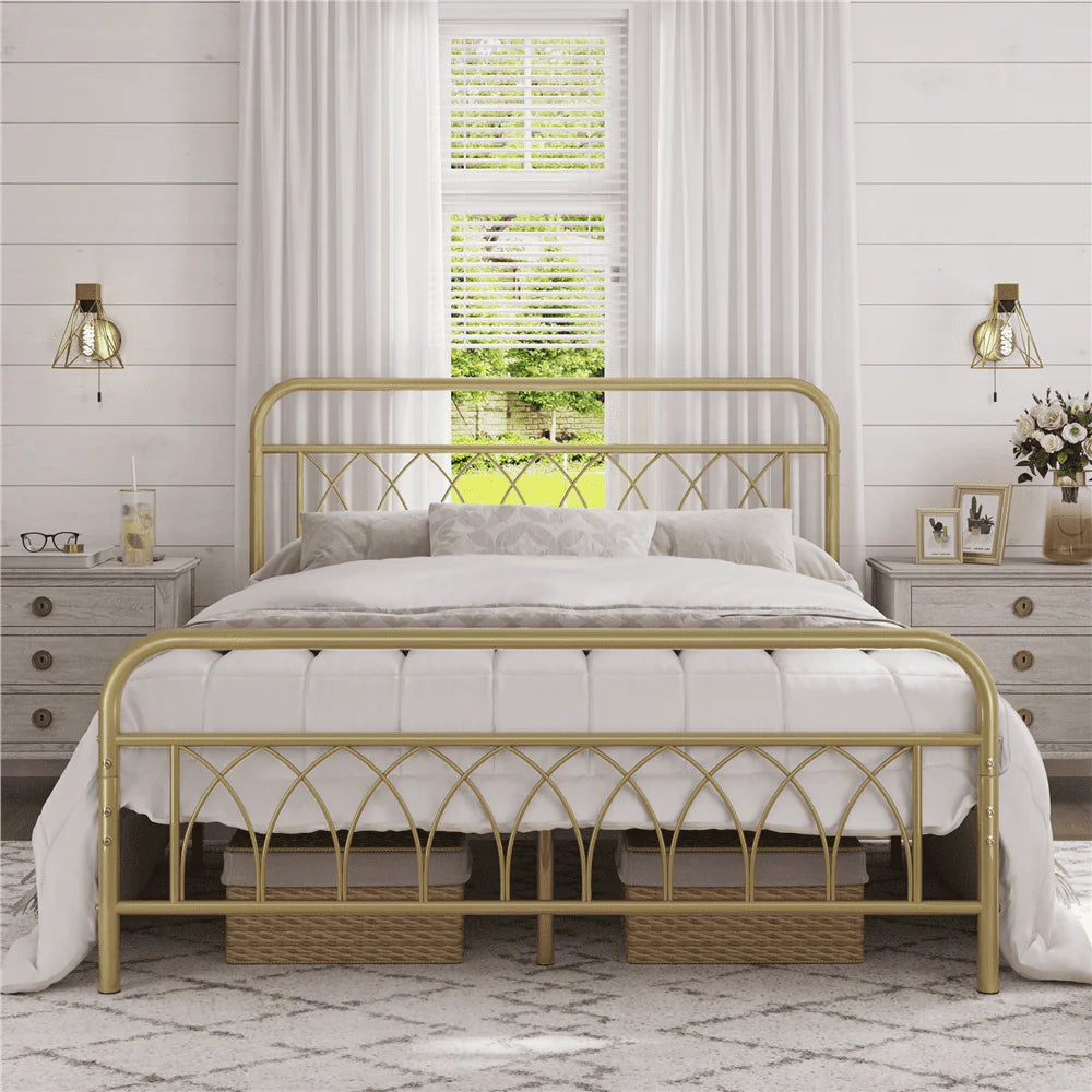 Black Metal Platform Bed Frame with Headboard and Footboard C742