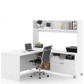 L Shaped Computer Desk with Hutch in White C72568