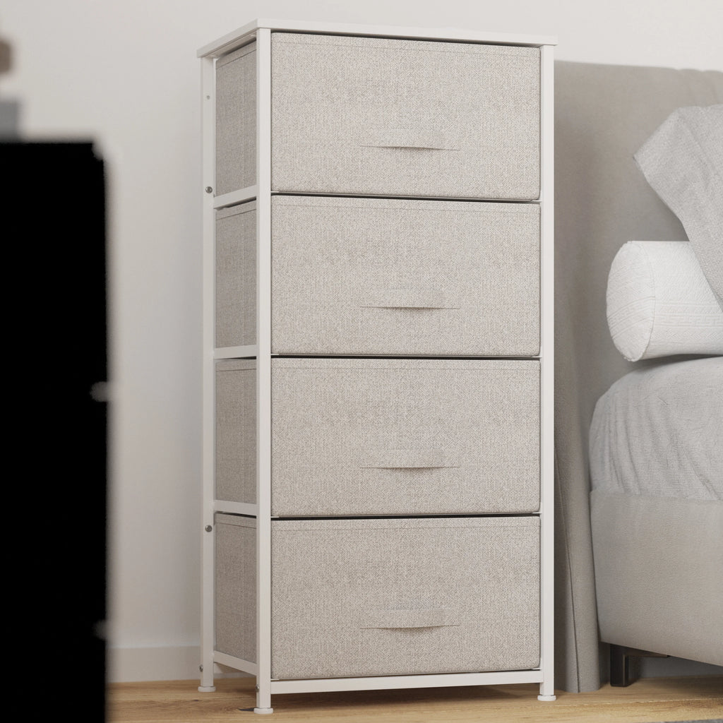 White Metal Frame 4 Gray Fabric Drawers Dresser S393638