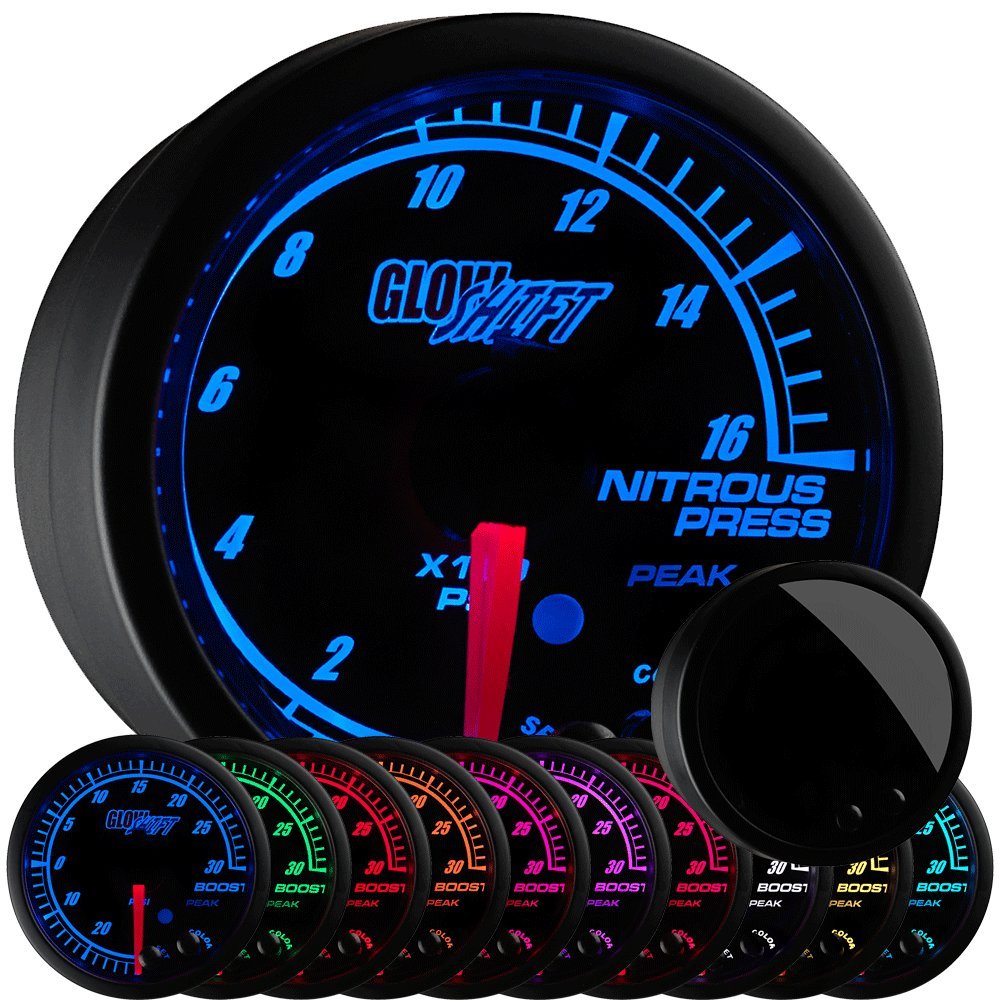 1,600 PSI Nitrous Pressure Gauge Kit - Black Dial - 2-1/16 52mm T403