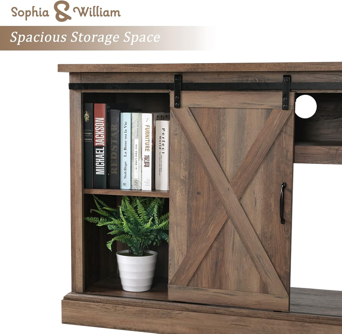 Electric Fireplace TV Stand for TVs Up to 65 with Barn Door Storage Cabinet C483222