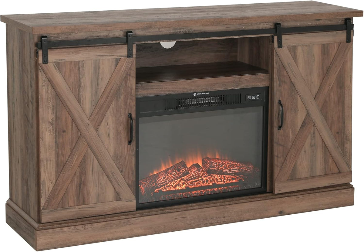 Electric Fireplace TV Stand for TVs Up to 65 with Barn Door Storage Cabinet C483222