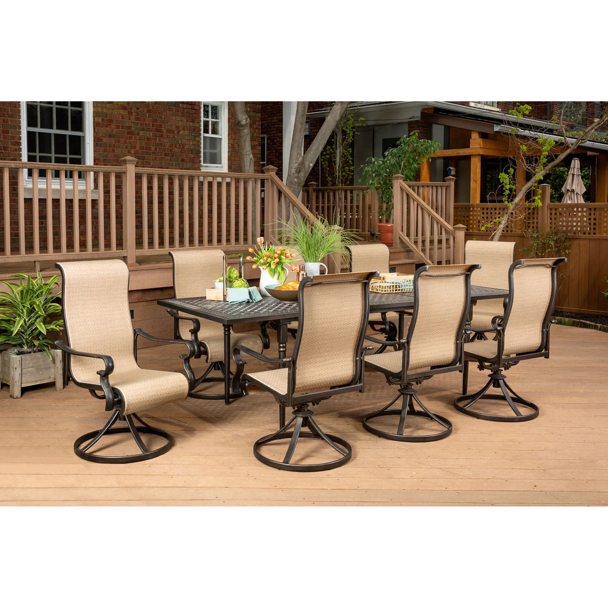 9-Piece Dining Set with Expandable Table and 8 Swivel Rockers Y349740