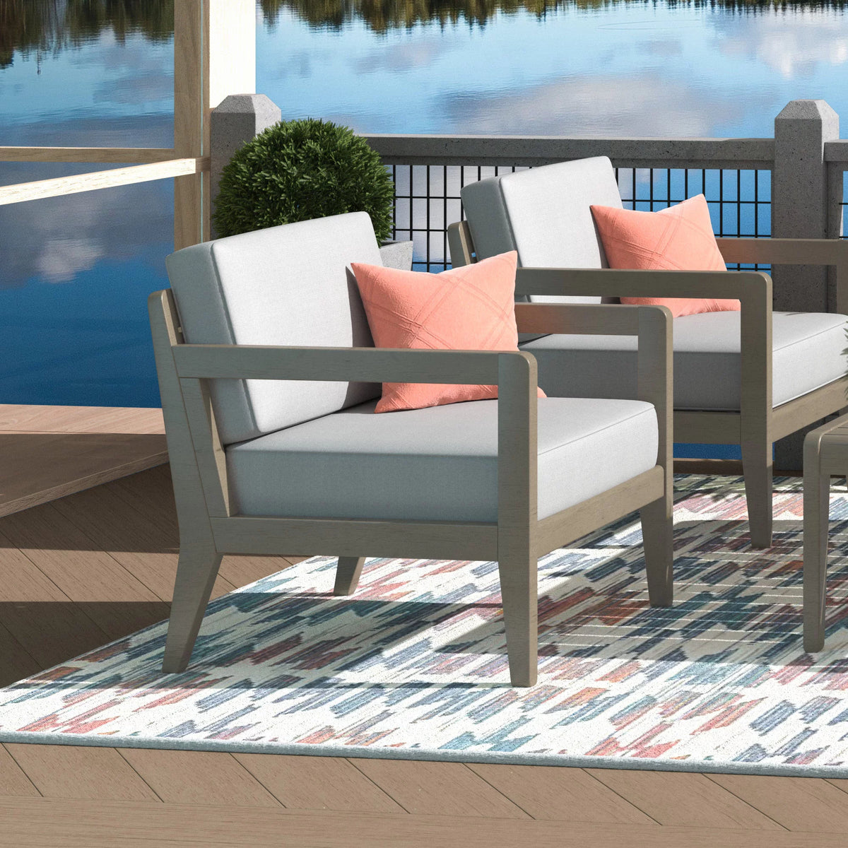 Gray Wood Outdoor Lounge Armchair B336549