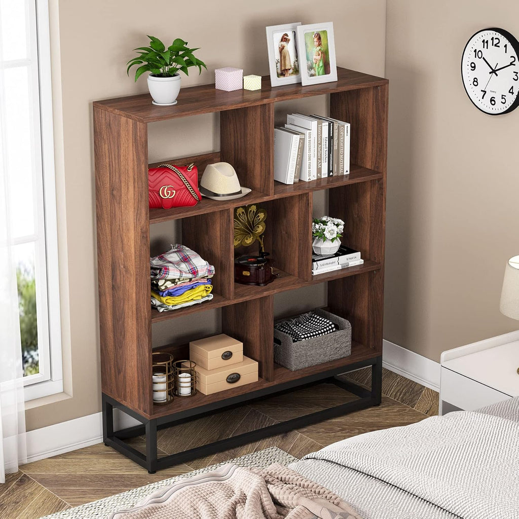 3 Tier 7-Cube Open Shelf Bookcase with Metal Leg K87504