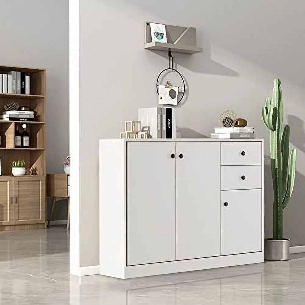 Buffet Cabinet with 2 Drawers 3-Door Adjustable Shelves White M24770