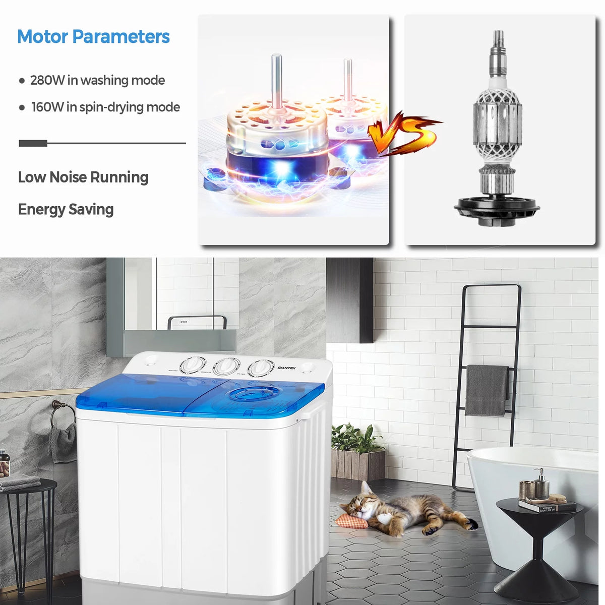 Portable Twin Tub Mini Washing Machine 13.2lb Blue O149