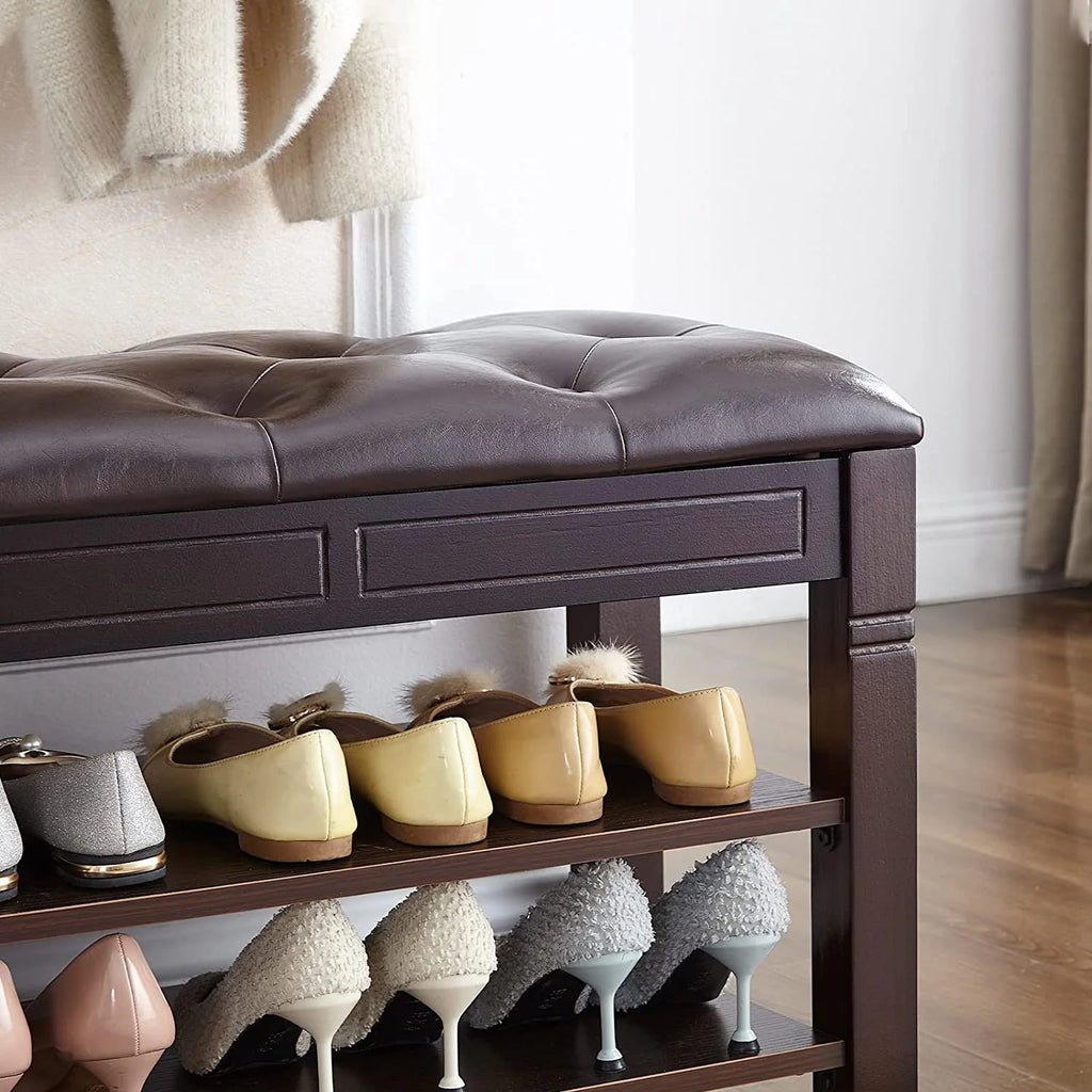 Black Shoe Storage Bench with Cushion N27349