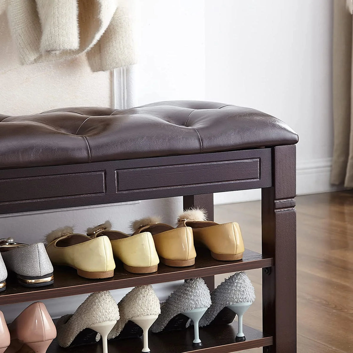 Black Shoe Storage Bench with Cushion N27349