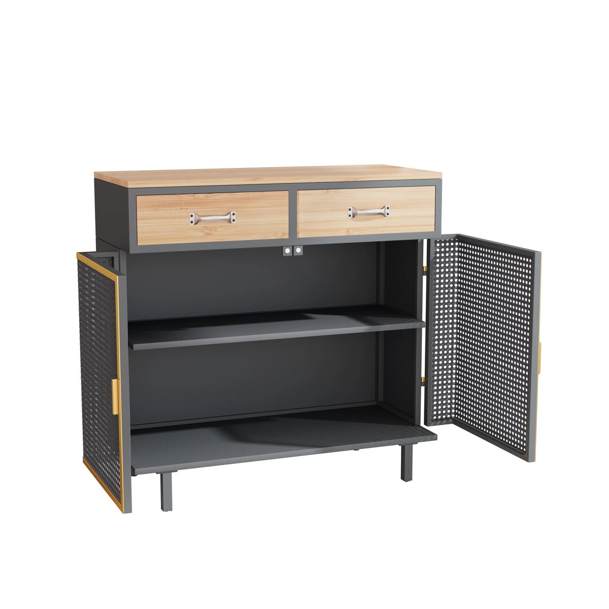 31.5'' Wide 2 Drawer Iron Carbonized Bamboo Sideboard X2514