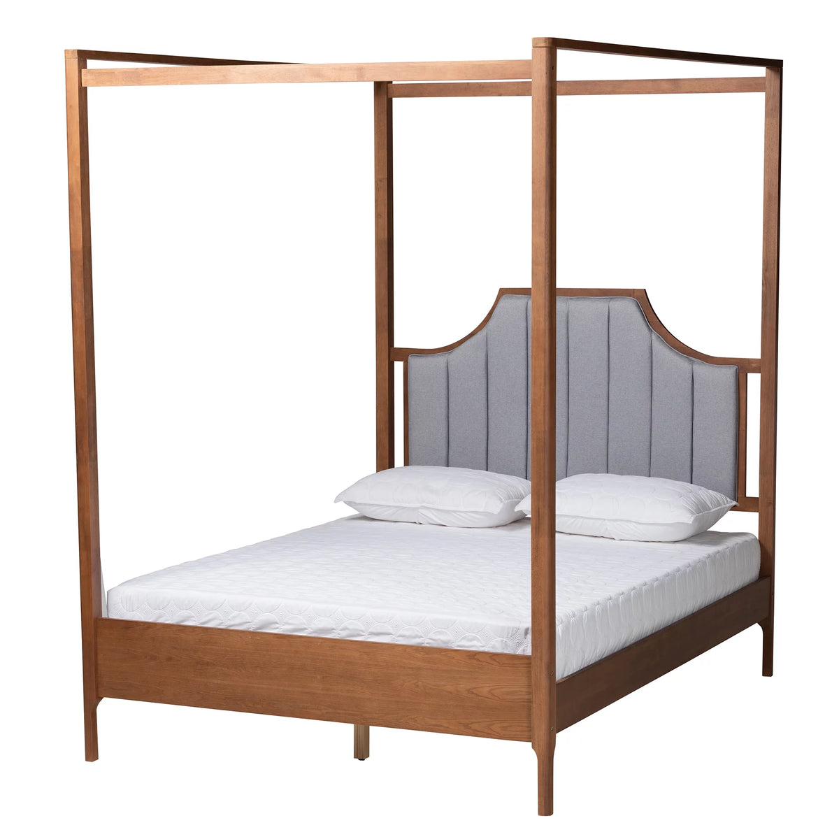 Ash Walnut Finished Wood Queen Size Canopy Bed V162