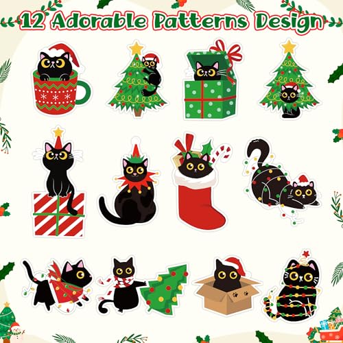 Black Cat Sticker 1000Pcs 2 Rolls 16 Patterns Waterproof Self-Adhesive Decals Z6406