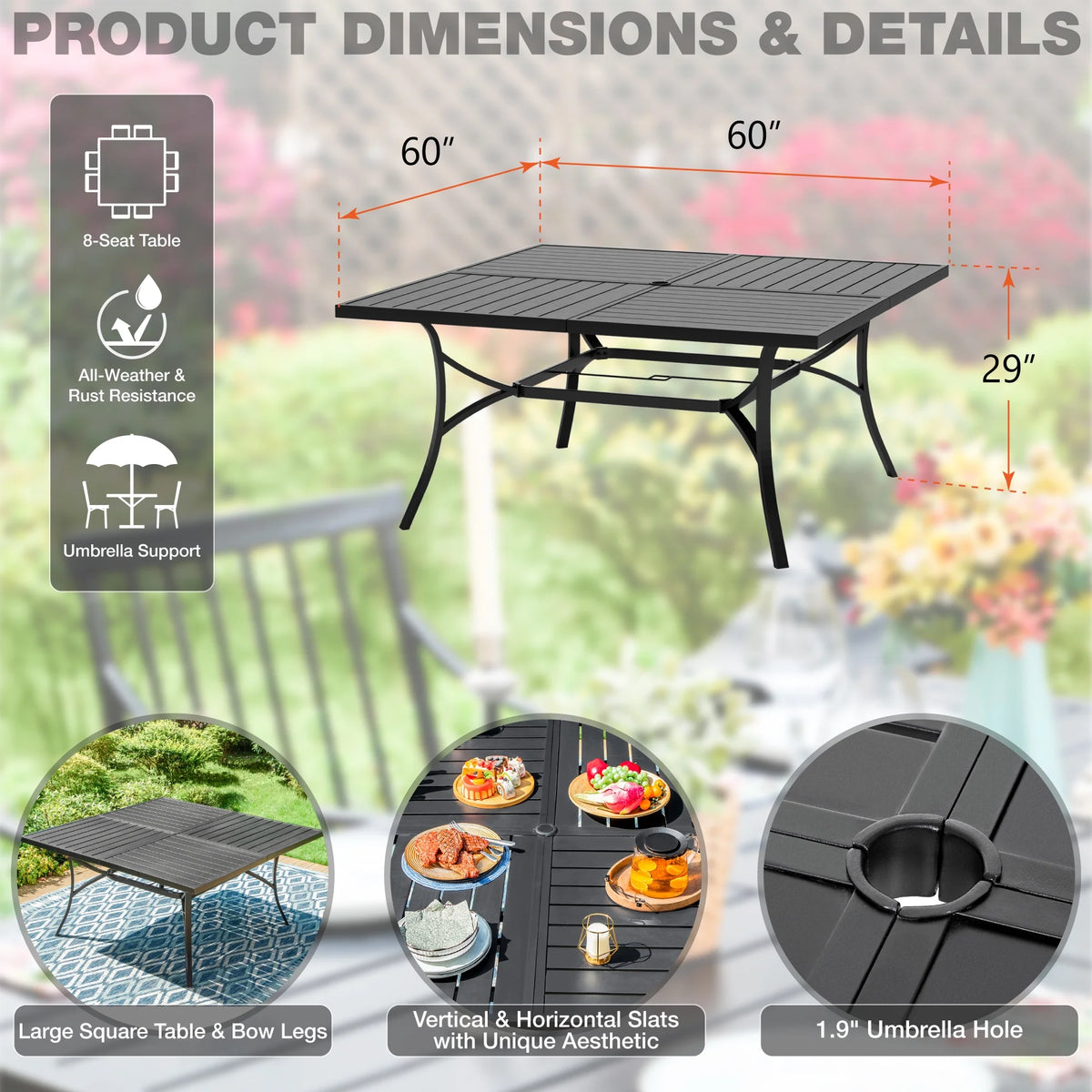9-Piece Outdoor Dining Set with 8-Seat Table & Swivel Cushioned Chairs K89319