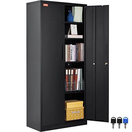 Black Metal Storage Cabinet with 4 Adjustable Shelves M5259