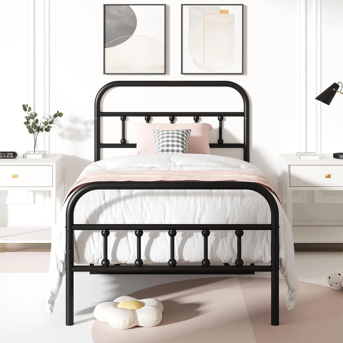 Full Size Metal Platform Bed Frame with Headboard Y50009