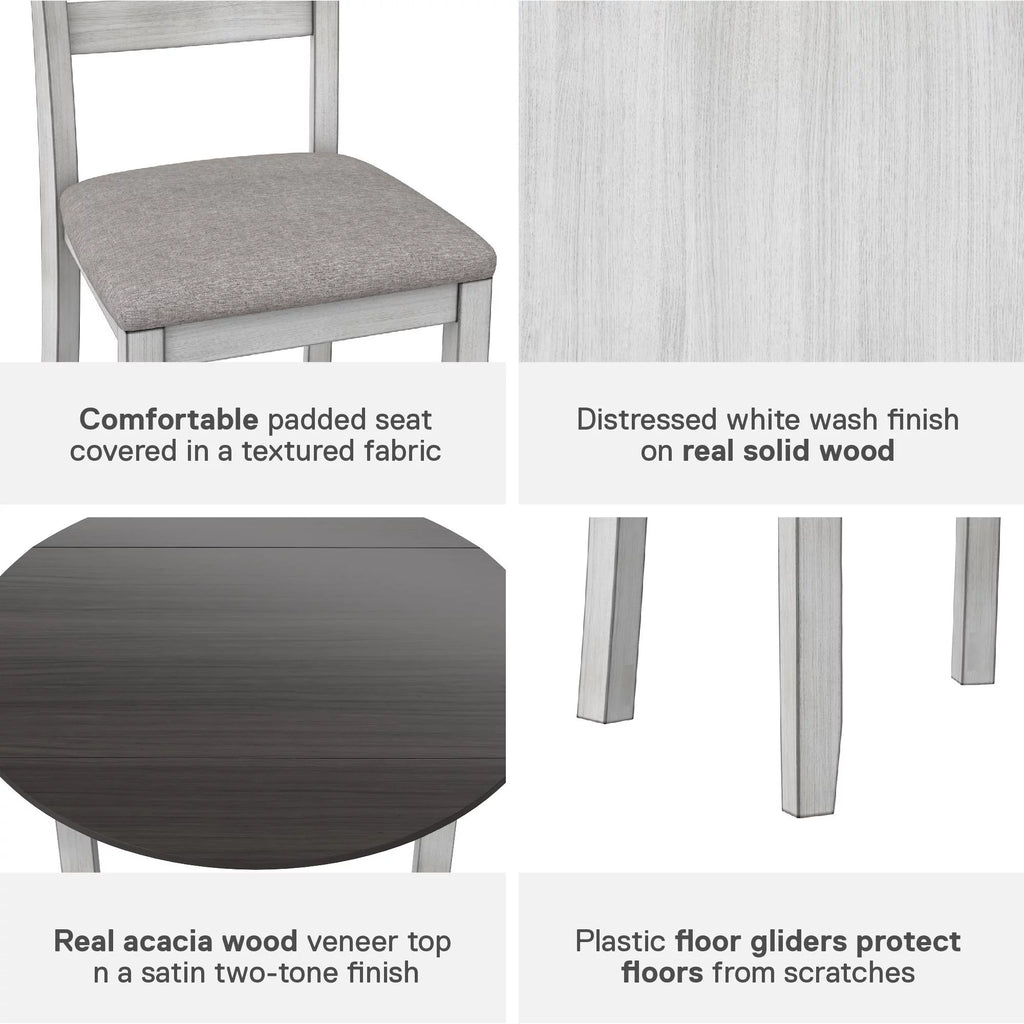 3-Piece Drop Leaf Wood Dining Set with Round Table and 2 Chairs I100220