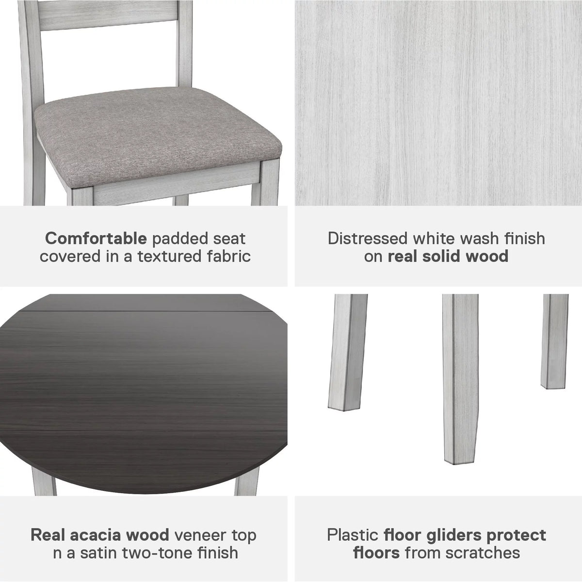 3-Piece Drop Leaf Wood Dining Set with Round Table and 2 Chairs I100220