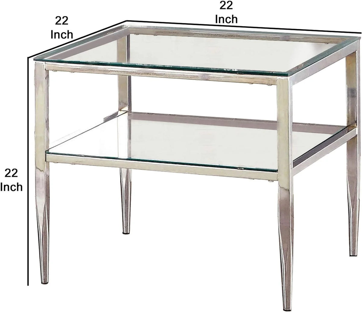 Square End Table with Open Shelf and Chrome Frame N762