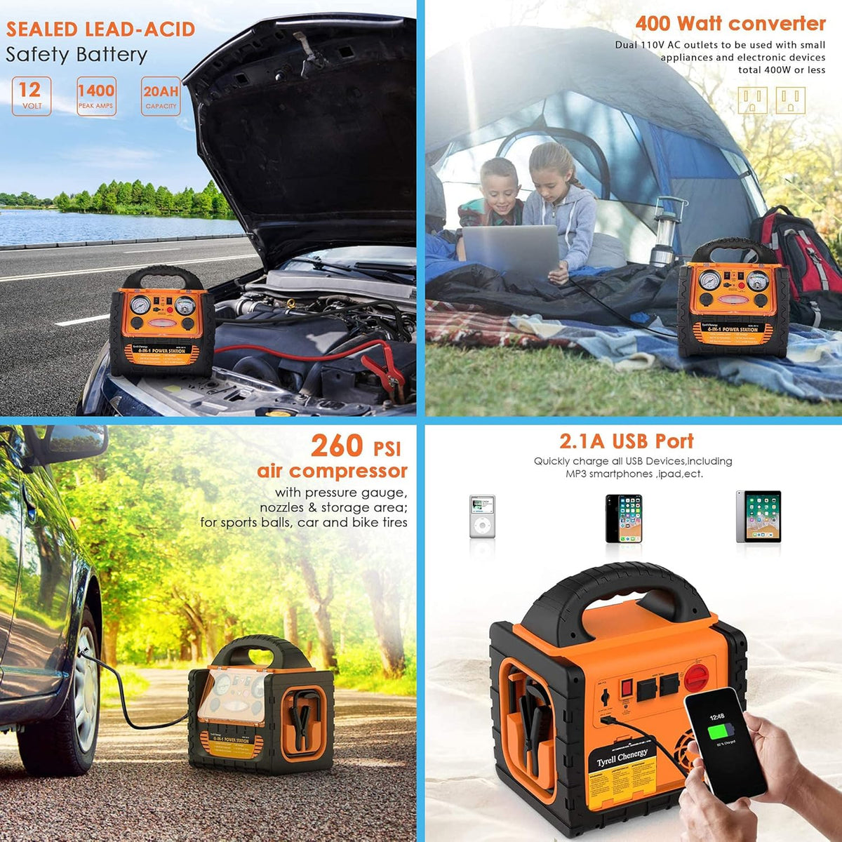 Portable Car Jump Starter 1400 Amp Power Station with AC Outlets 400W Q3441