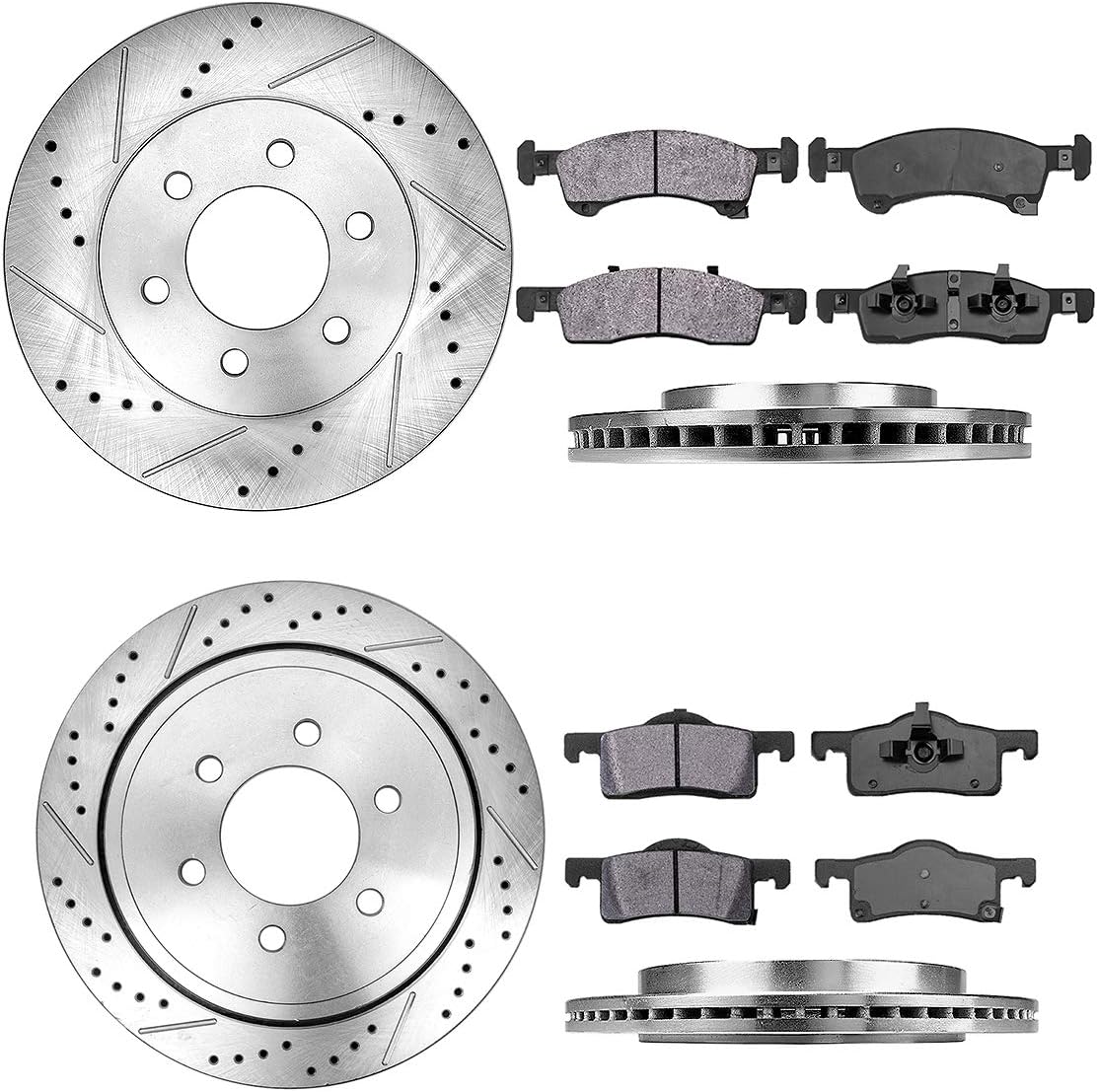 Front 329mm + Rear 342mm 6 Lug Rotors + Metallic Pads + Clips Q43516