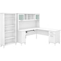 White L Shaped Desk with Hutch and Bookcase T837